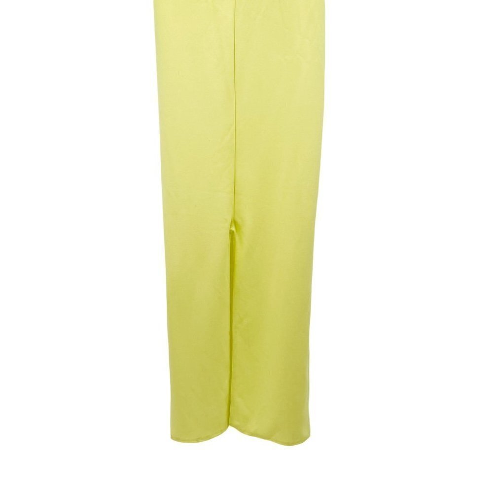 PrettyLittleThing Light Lime One Shoulder Maxi Gown Dress Back Slit Crepe - Picture 8 of 10